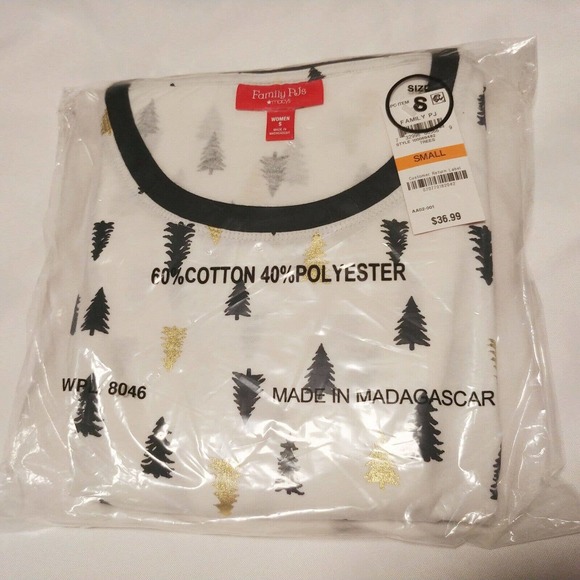 Family PJ's Womens Pajamas White Size Small Trees Top Pants Holiday Christmas - Picture 2 of 7